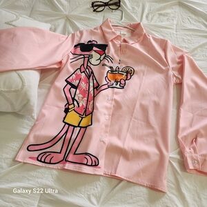 Pink Panther Graphic Button-Up Shirt